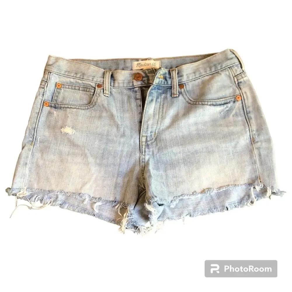 Madewell Denim Shorts Women’s 25 Light Wash Frayed Raw Hem Relaxed Boho Summer - Picture 2 of 9